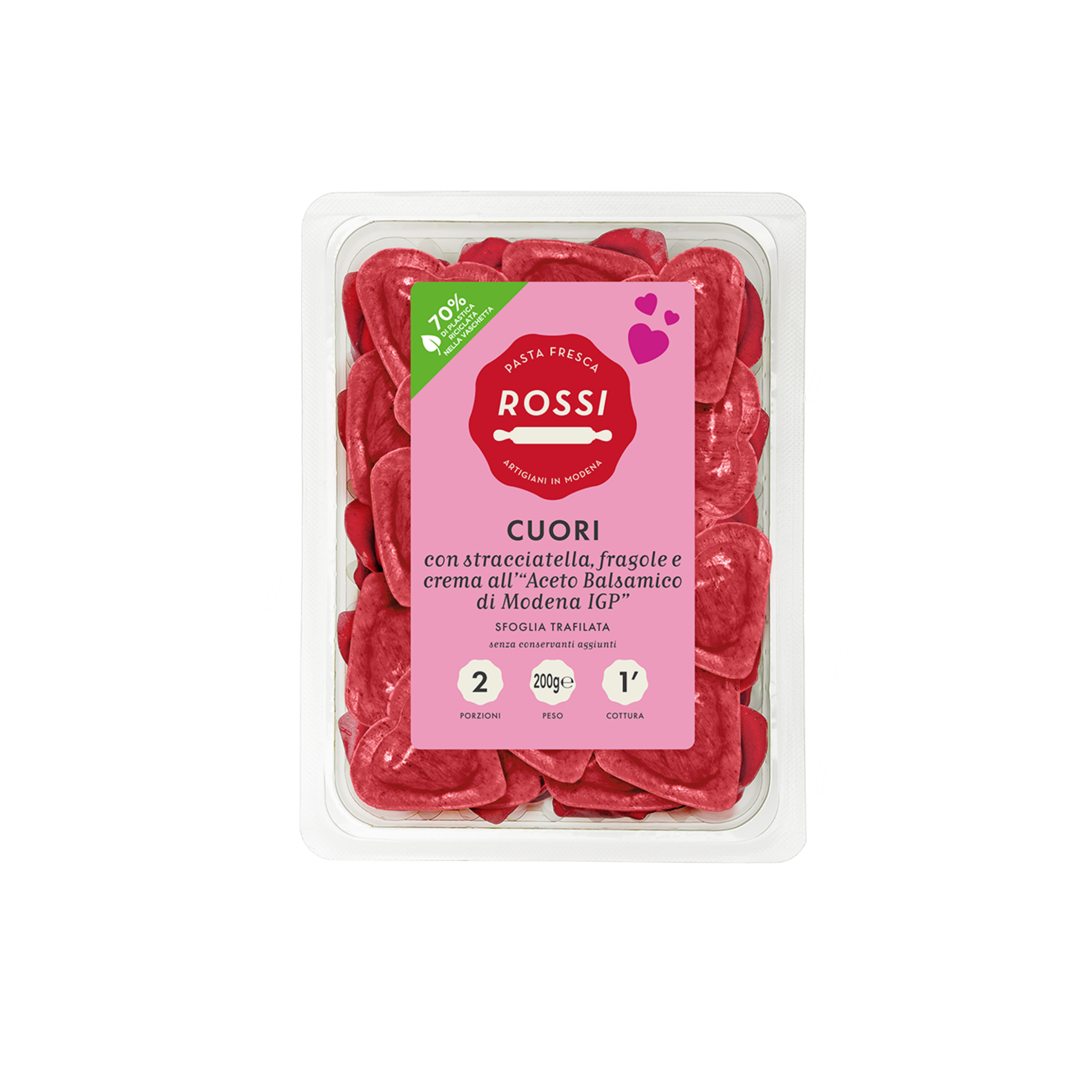 Cuori rossi con stracciatella, fragole e aceto balsamico di Modena